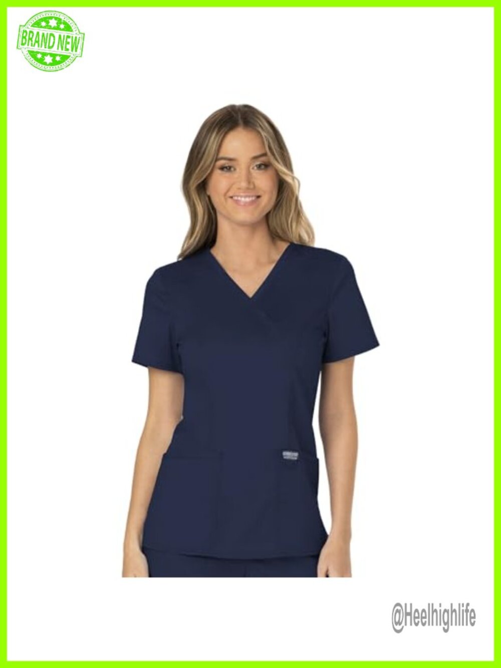 Women's Mock Wrap Scrub Top 3 Pockets 2-Way Stretch Slim Fit